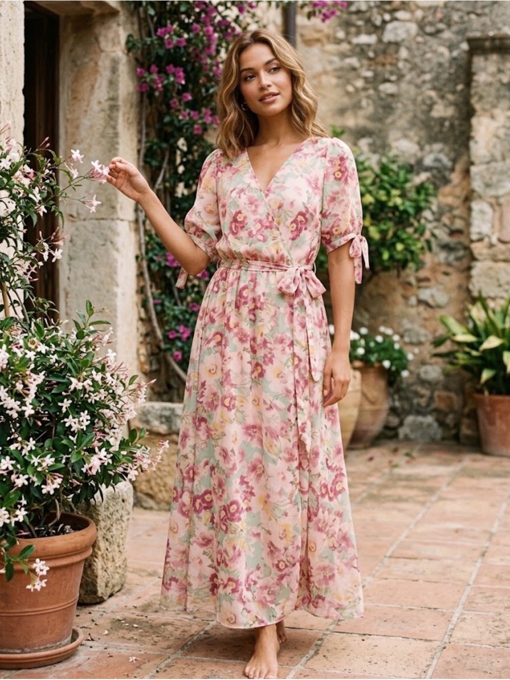 Title: Kate & Lily Floral Sheer Chiffon Maxi Dress w/ Belt (Size 12P)